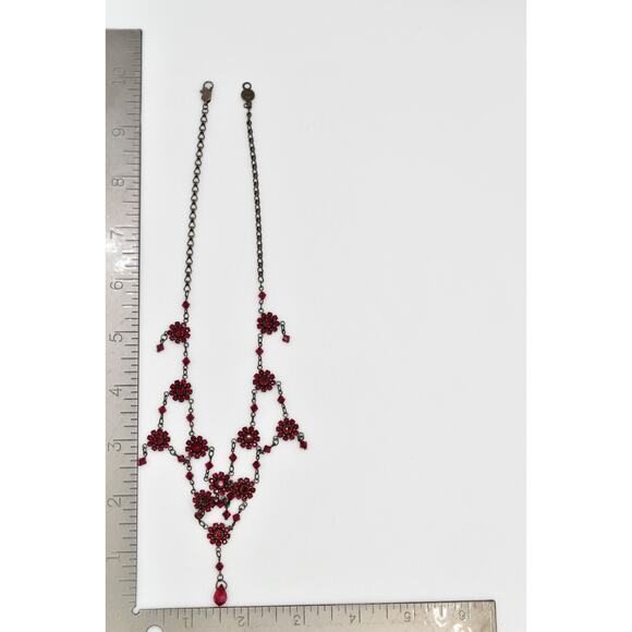 Bellagio USA Crystal Collar Bib Necklace Red Rhinestone Y Drop Signed 90s BinBN - Picture 12 of 12